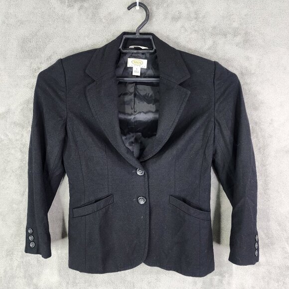 Womens Black Petite Talbots Wool Blend Blazer Jacket Double Button Size 4P - Picture 2 of 8